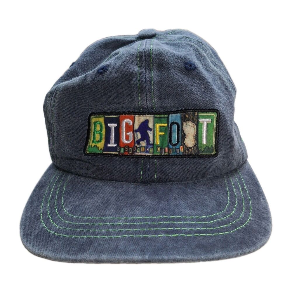 Bigfoot I Believe License Plate Hat Blue Denim Baseball Cap Patchwork Sasquatch